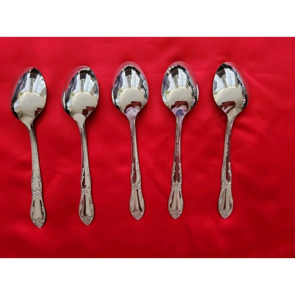Oneida Wm. A. Rogers Fenway Daydream Stainless Soup Spoons Set of 5 Glossy